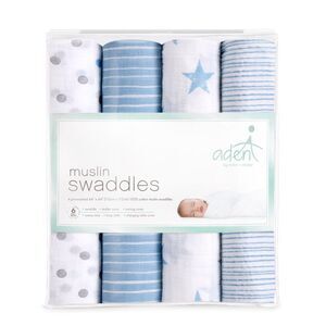aden + anais Essentials Muslin Swaddle Blankets 100% Cotton, 4-Pack (44" × 44")